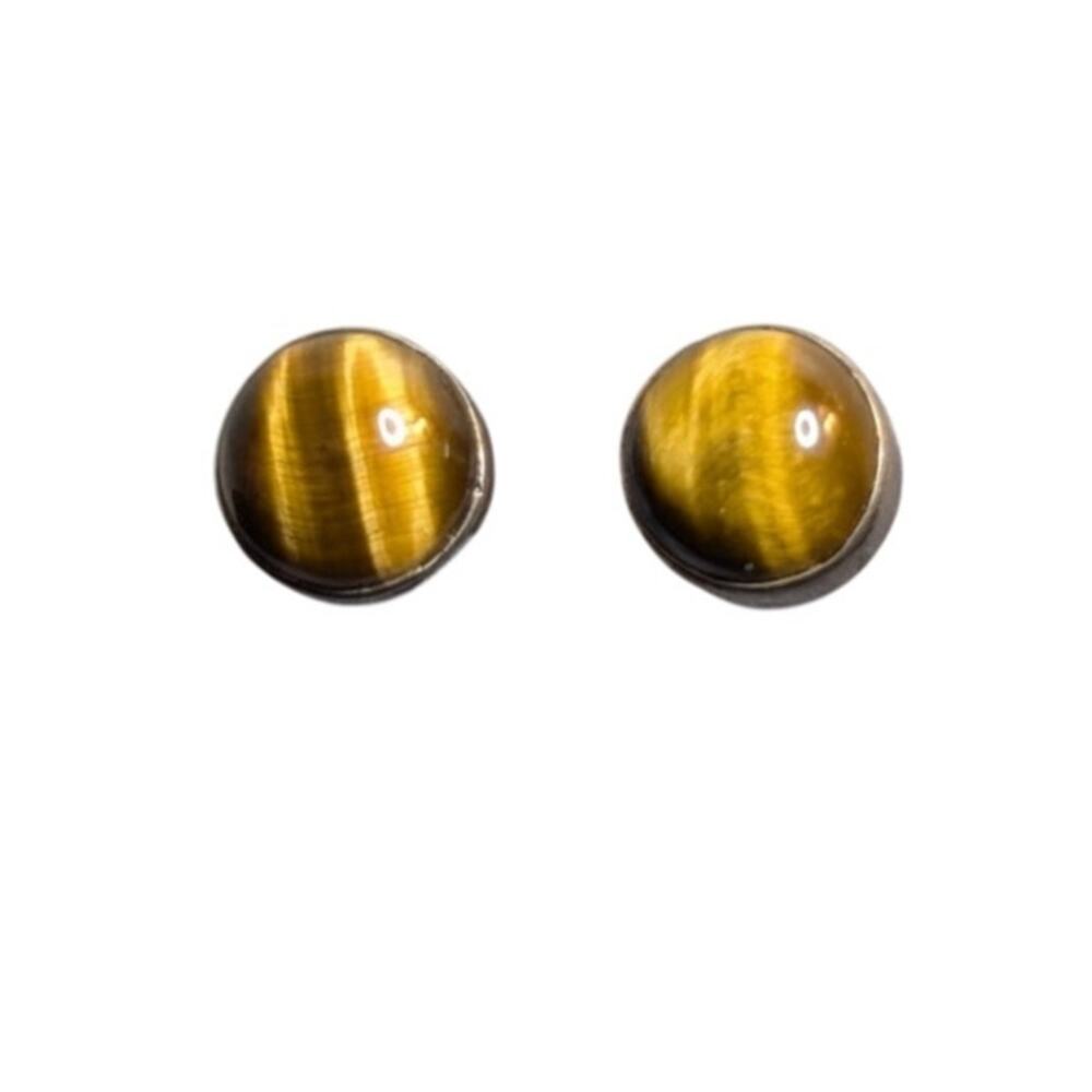Vintage Sterling Silver Tiger's Eye Cabochon Stud Earrings